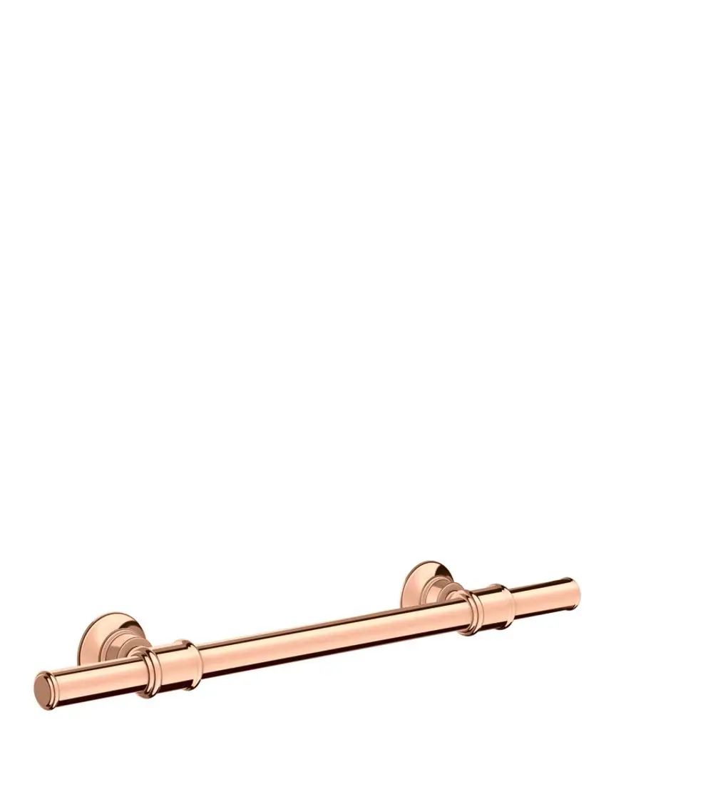 AXOR Haltestange in Polished Red Gold, montiert auf zwei runden Wandhaltern, geeignet für die Befestigung in Badezimmer- oder Duschbereichen.
